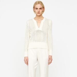 REPEAT White Perforated Drawstring Sweater